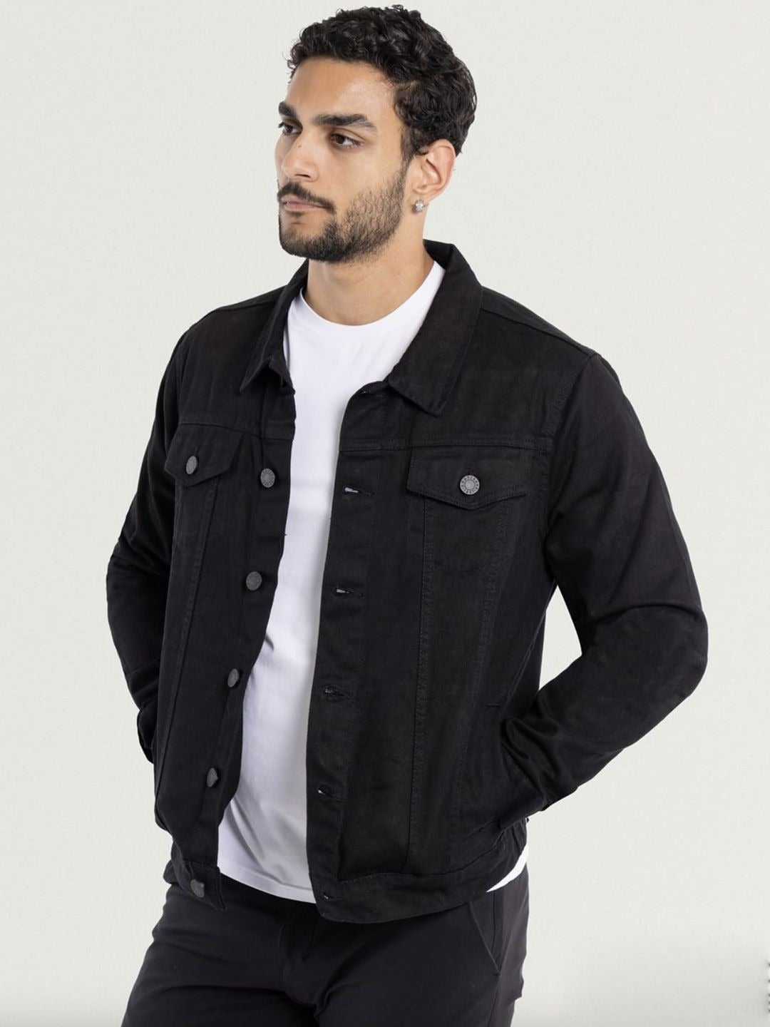Men’s Spread Collar Solid Casual Denim Jacket – Classic Pakistani Streetwear by PARINDA