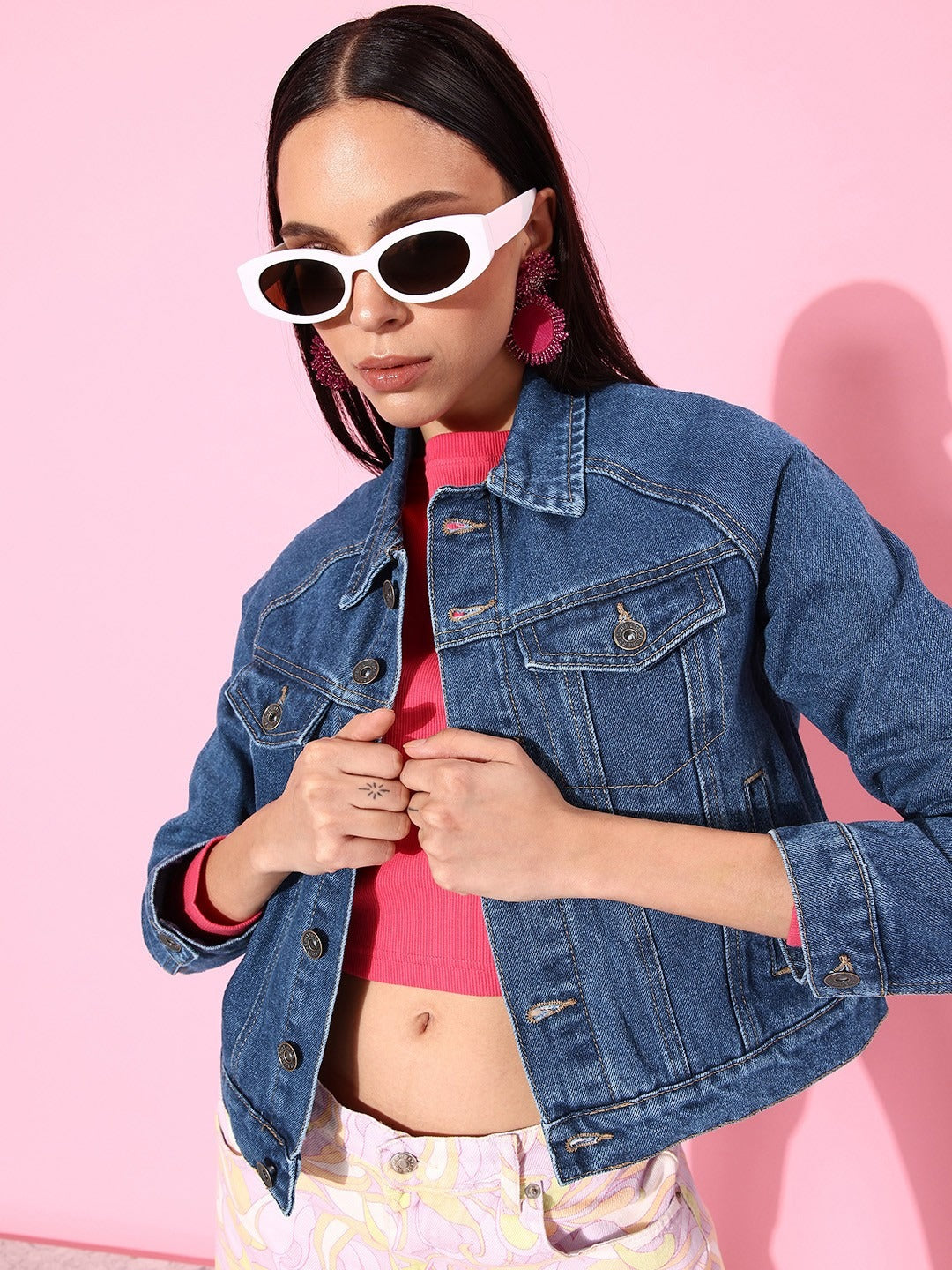 Women Stunning Blue Solid Denim Trucker Jacket – Classic Structured Trucker for Pakistan | PARINDA