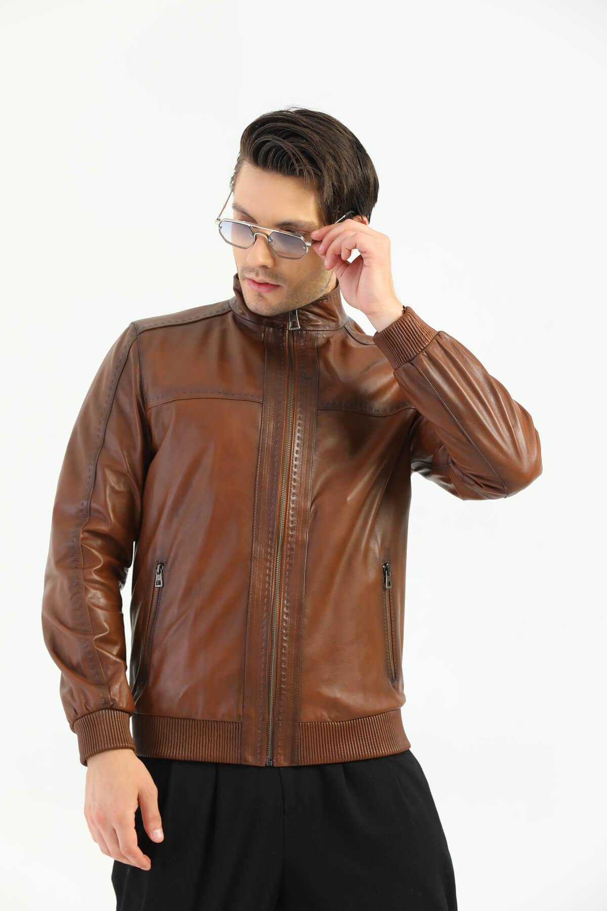 PRINDA Ruslin Brown Leather Jacket For Men's