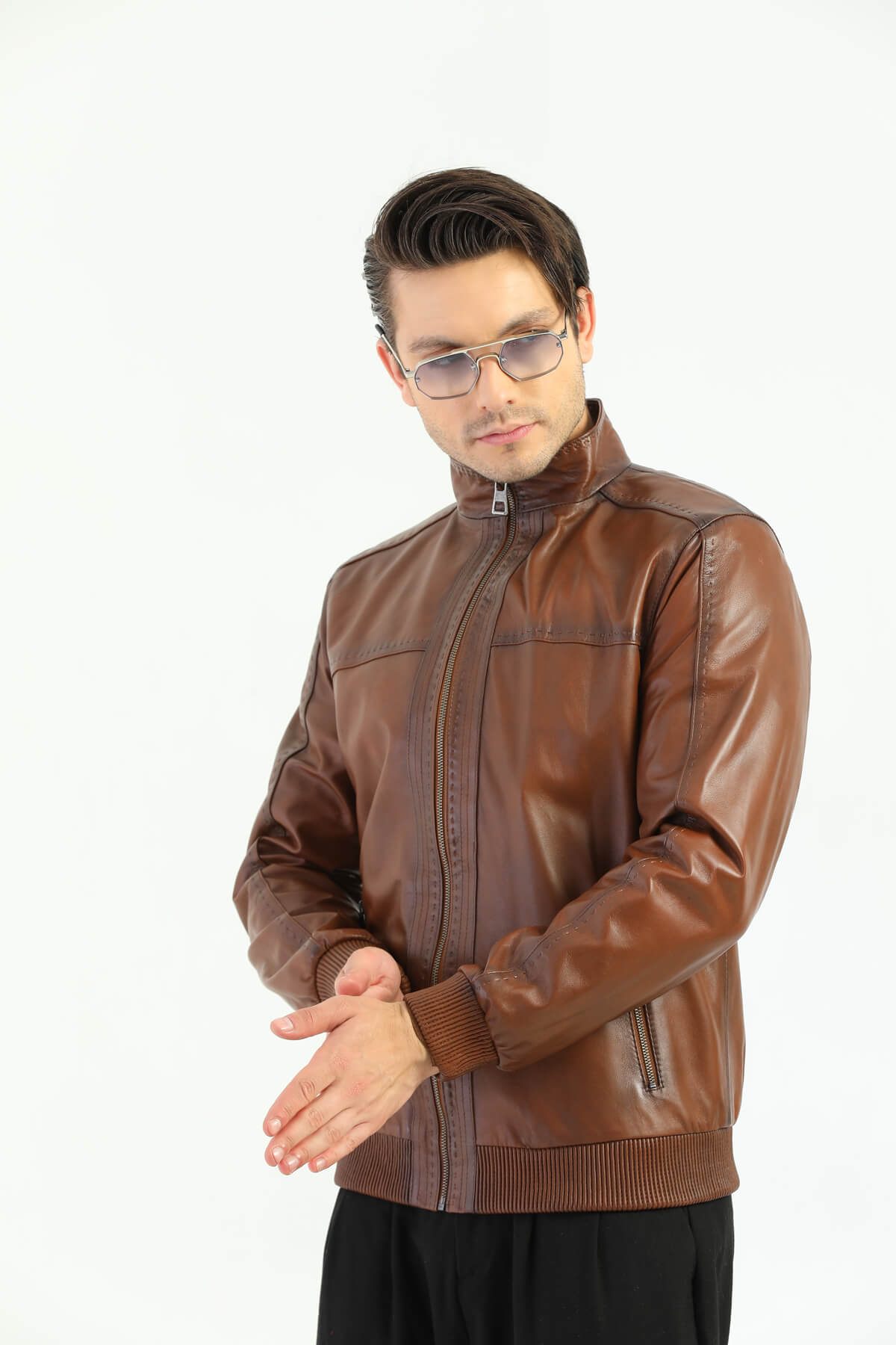 PRINDA Ruslin Brown Leather Jacket For Men's