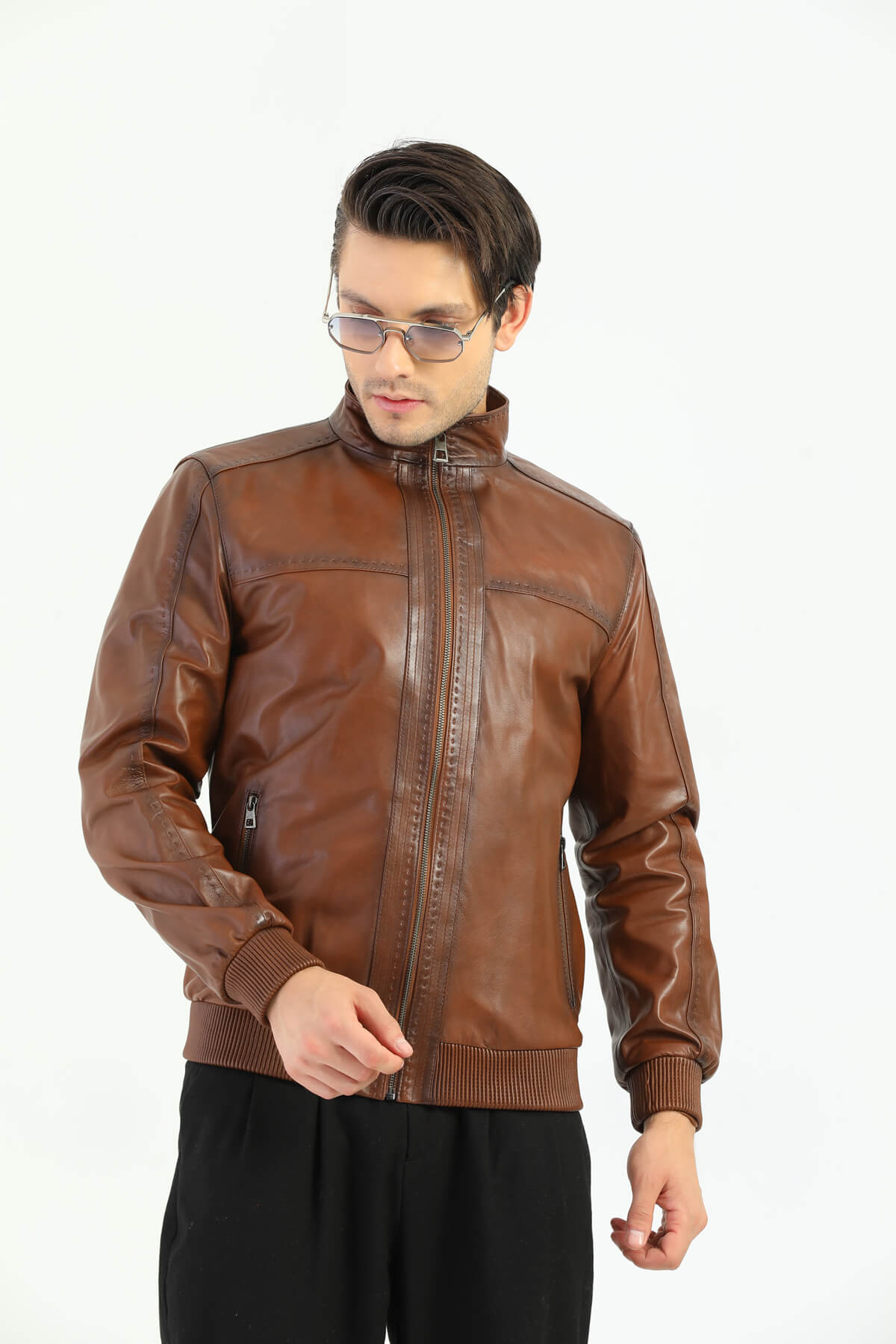 PRINDA Ruslin Brown Leather Jacket For Men's