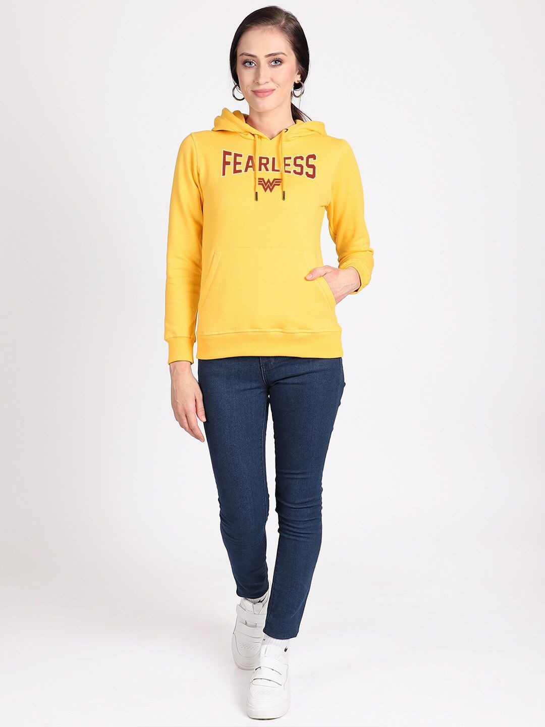Wonder Woman Printed Hooded Pullover Yellow Hoodie for Women – Stylish Cotton Sweatshirt Online in Pakistan | PRINDA
