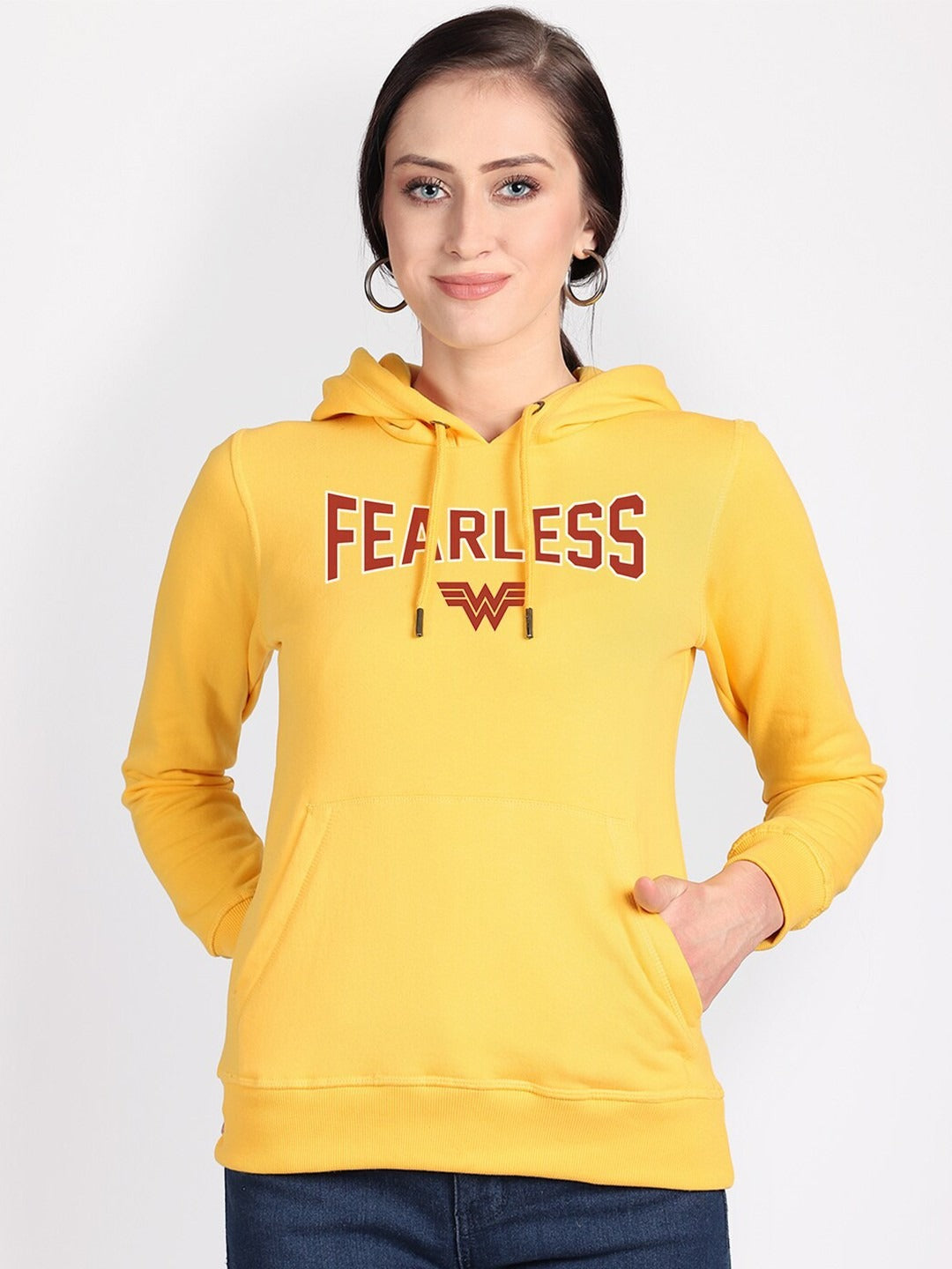 Wonder Woman Printed Hooded Pullover Yellow Hoodie for Women – Stylish Cotton Sweatshirt Online in Pakistan | PRINDA