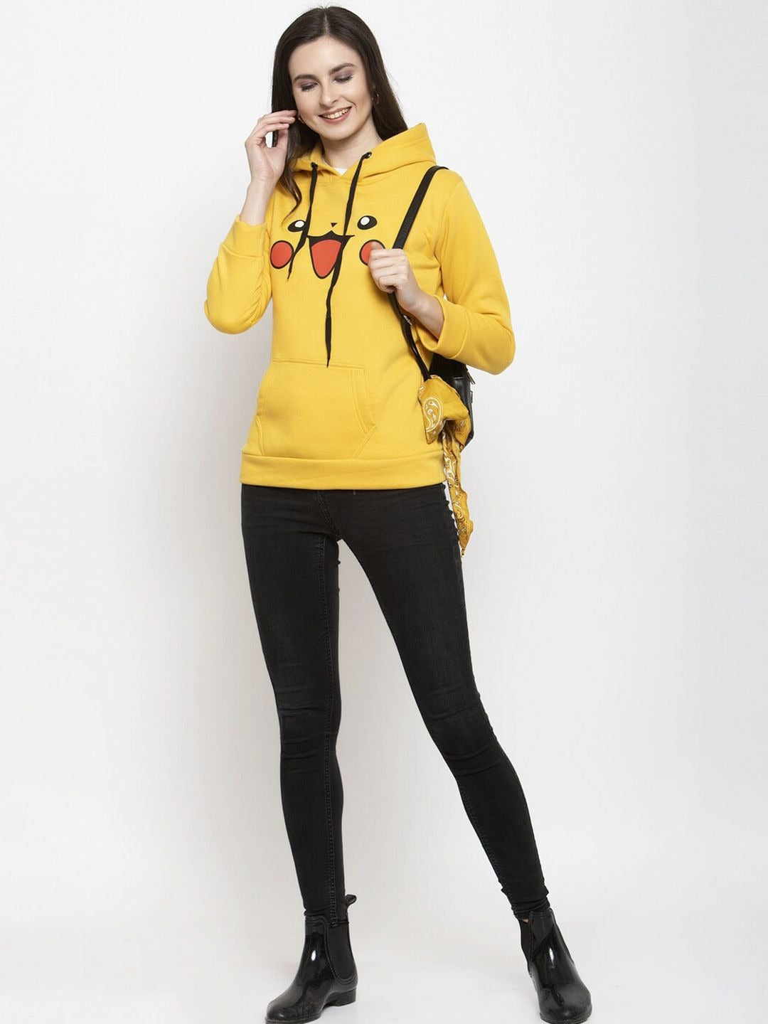 Women Printed Hooded Fleece Yellow Hoodie – Stylish Winter Wear in Pakistan | PRINDA