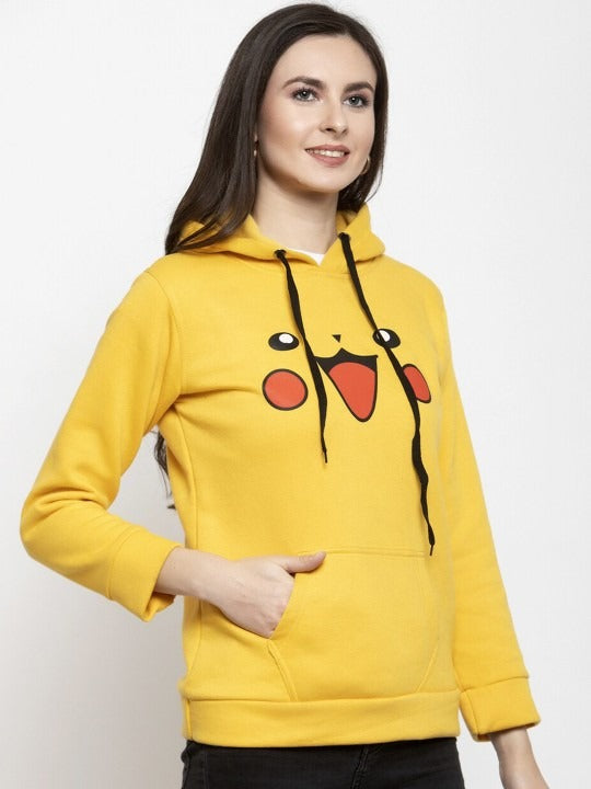 Women Printed Hooded Fleece Yellow Hoodie – Stylish Winter Wear in Pakistan | PRINDA
