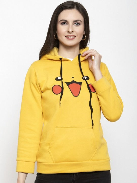 Women Printed Hooded Fleece Yellow Hoodie – Stylish Winter Wear in Pakistan | PRINDA