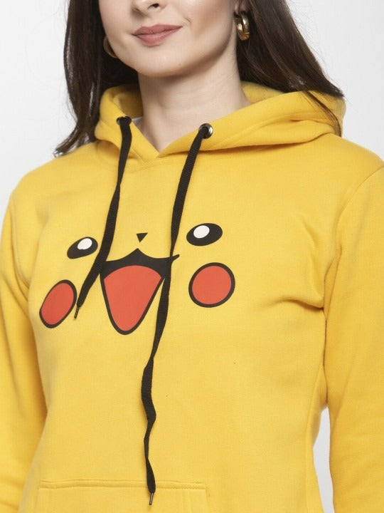 Women Printed Hooded Fleece Yellow Hoodie – Stylish Winter Wear in Pakistan | PRINDA