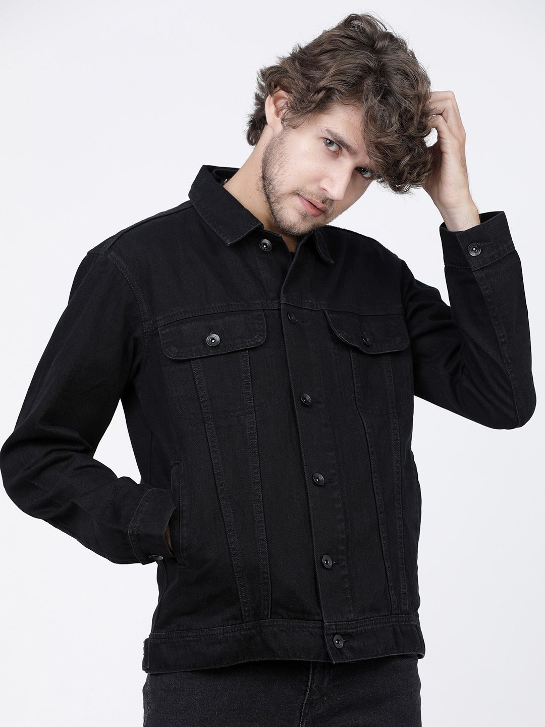 Men’s Black Solid Denim Jacket – Timeless Street Style by PARINDA Pakistan