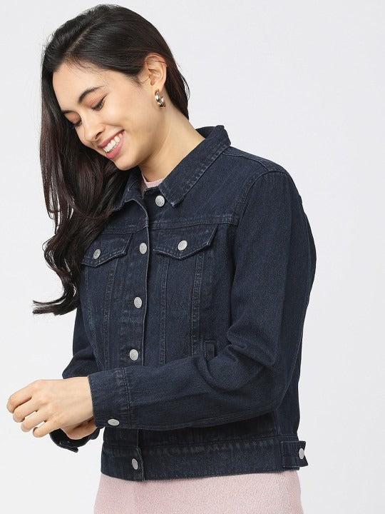 Women Blue Solid Jacket – Versatile Lightweight Outerwear for Pakistan | PARINDA