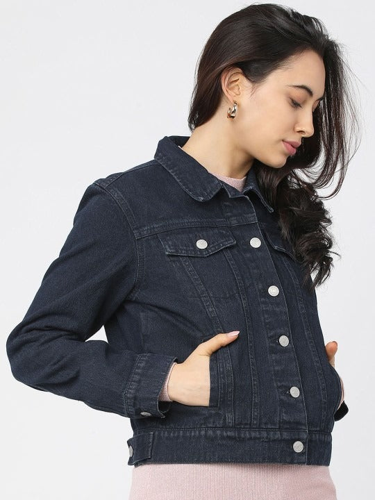Women Blue Solid Jacket – Versatile Lightweight Outerwear for Pakistan | PARINDA