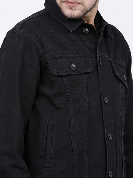 Men’s Black Solid Denim Jacket – Timeless Street Style by PARINDA Pakistan