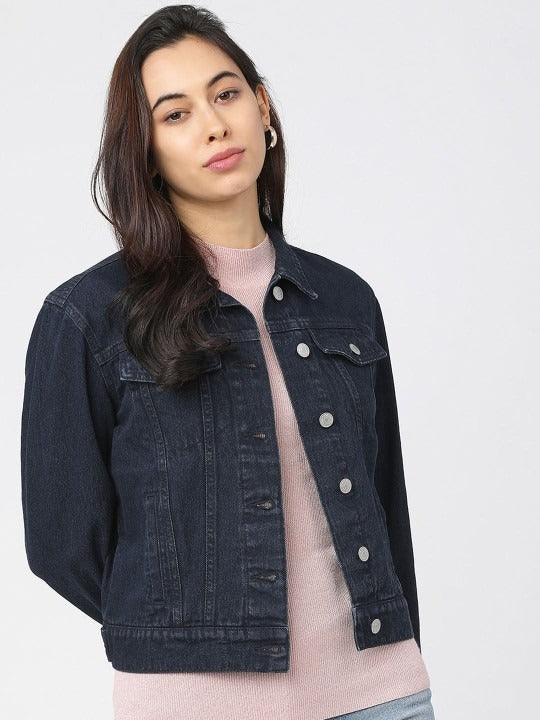 Women Blue Solid Jacket – Versatile Lightweight Outerwear for Pakistan | PARINDA