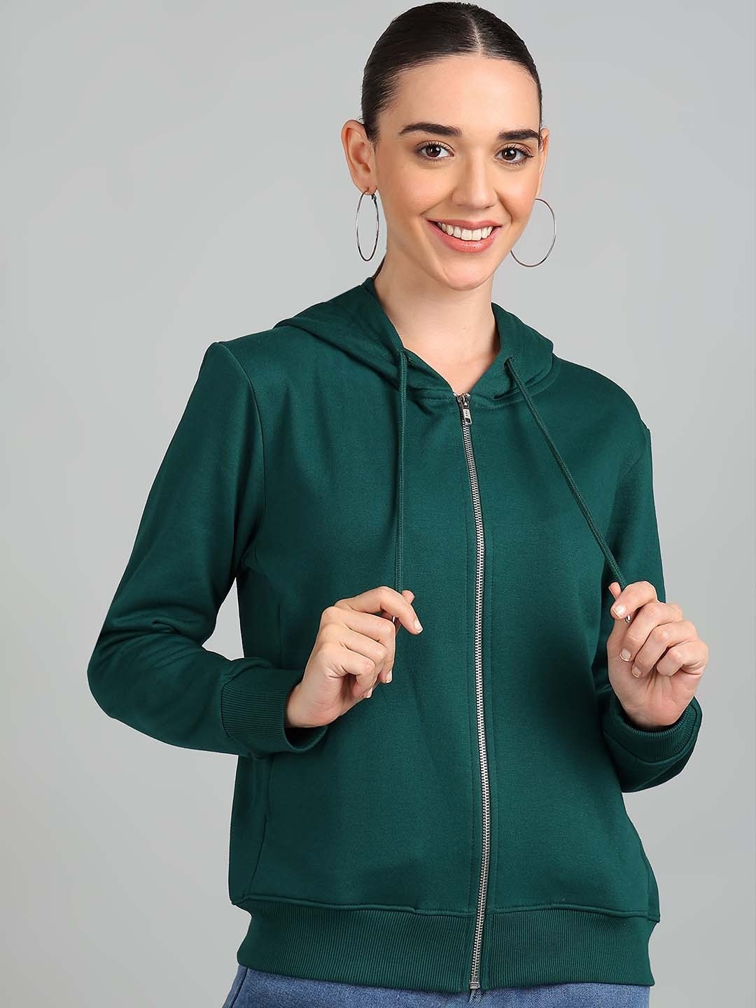 Women Solid Hooded Front-Open Cotton Olive Green Zipper Hoodie – Casual & Stylish Outerwear for Pakistan | PRINDA