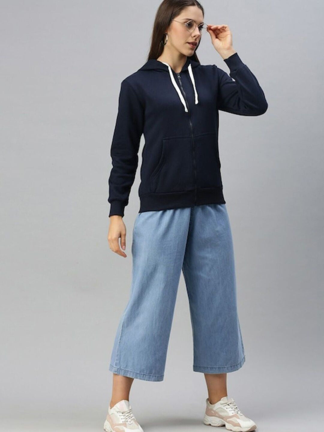 Women Navy Blue Hooded Zipper – Stylish Cotton Hoodie for Everyday Comfort in Pakistan | PRINDA