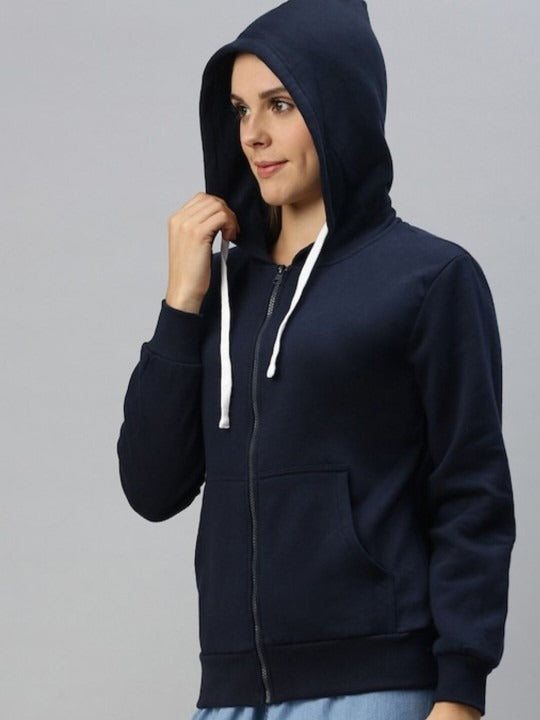Women Navy Blue Hooded Zipper – Stylish Cotton Hoodie for Everyday Comfort in Pakistan | PRINDA