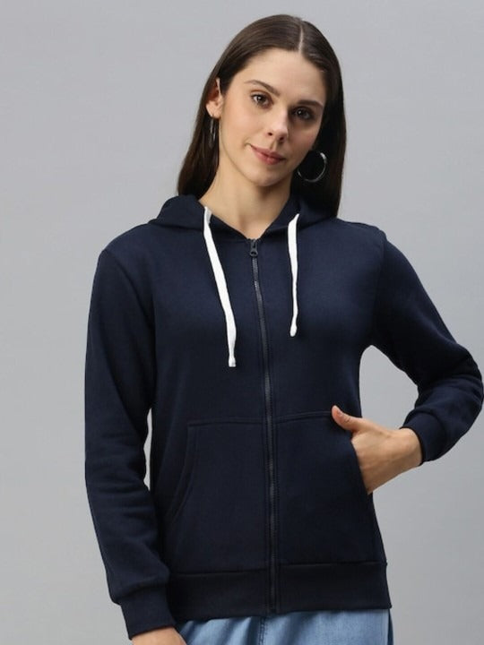 Women Navy Blue Hooded Zipper – Stylish Cotton Hoodie for Everyday Comfort in Pakistan | PRINDA