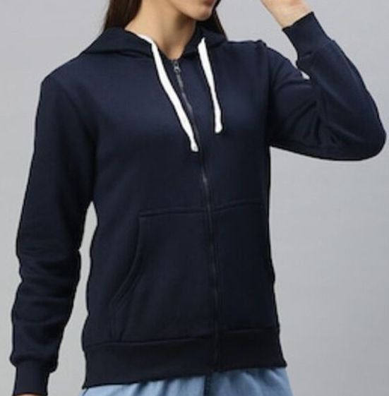 Women Navy Blue Hooded Zipper – Stylish Cotton Hoodie for Everyday Comfort in Pakistan | PRINDA