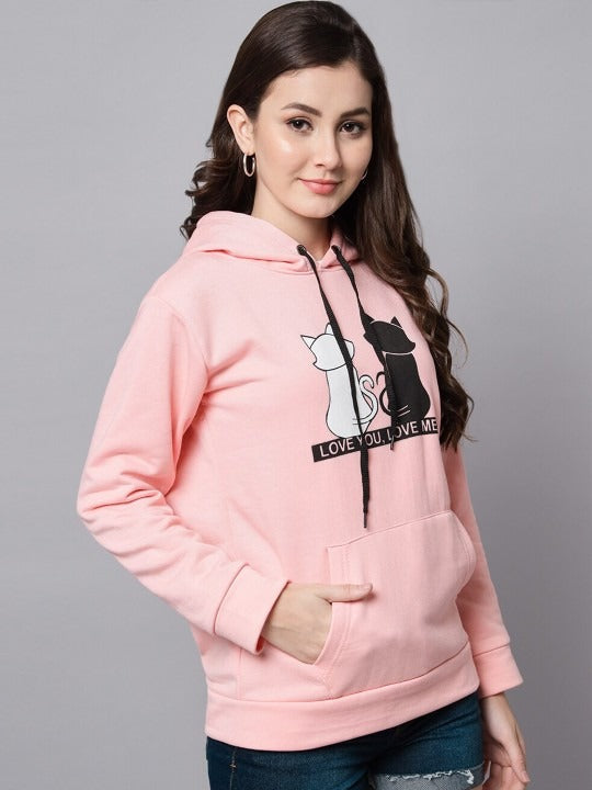 Women Typography Printed Oversized Fit Longline Baby Pink Hoodie – Stylish Winter Hoodie for Girls in Pakistan | PRINDA