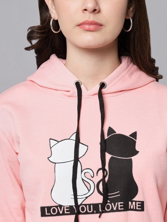 Women Typography Printed Oversized Fit Longline Baby Pink Hoodie – Stylish Winter Hoodie for Girls in Pakistan | PRINDA