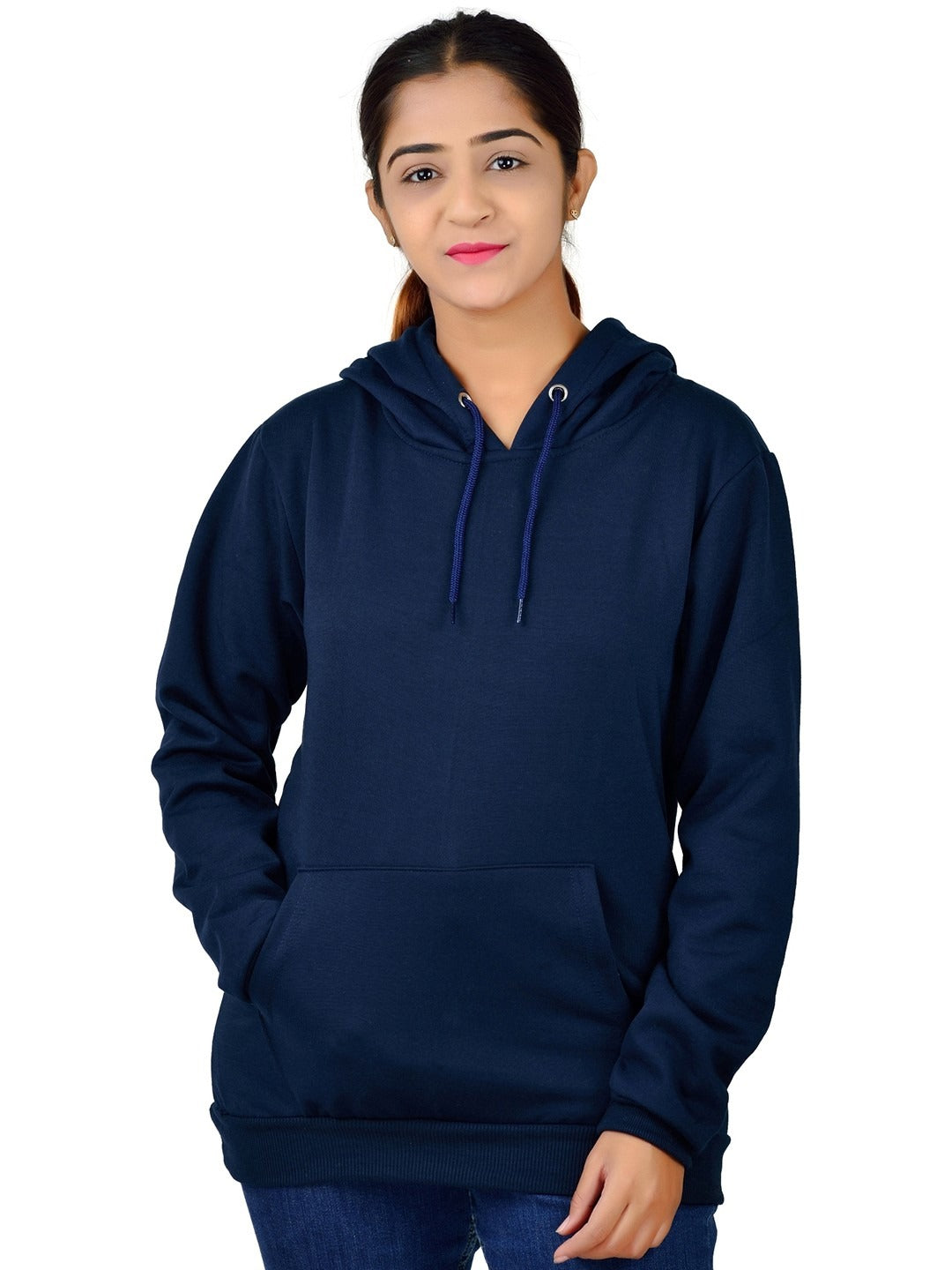 Women Printed Oversized Fit Longline Navy Blue Hoodie – Stylish & Comfortable Winter Wear in Pakistan | PRINDA