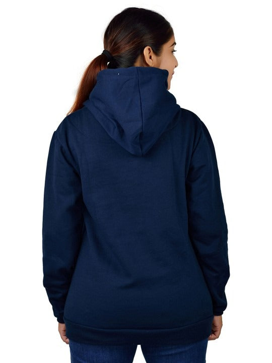 Women Printed Oversized Fit Longline Navy Blue Hoodie – Stylish & Comfortable Winter Wear in Pakistan | PRINDA