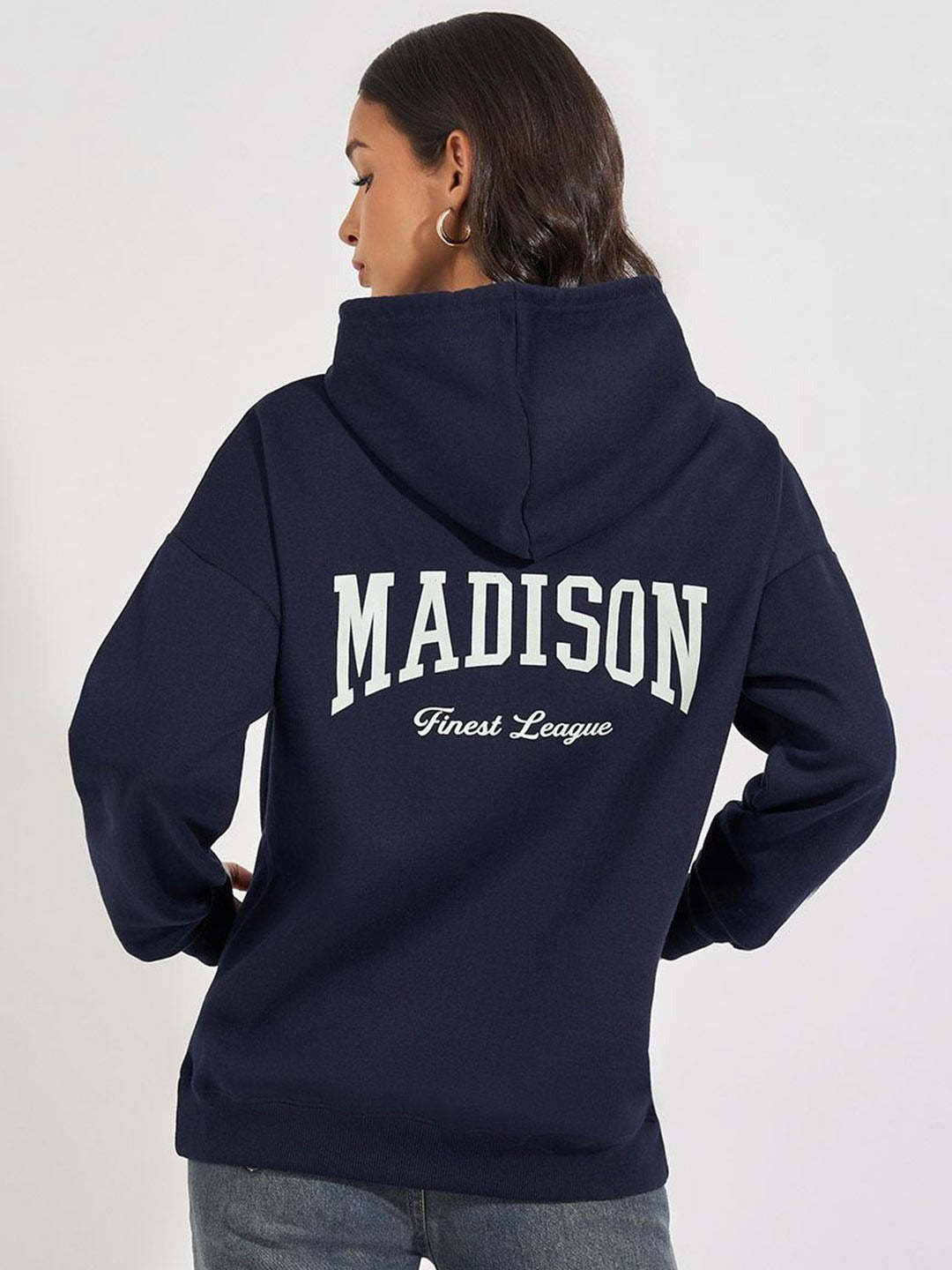 Women Typography Printed Oversized Fit Longline Hoodie – Trendy Streetwear Style in Pakistan | PRINDA