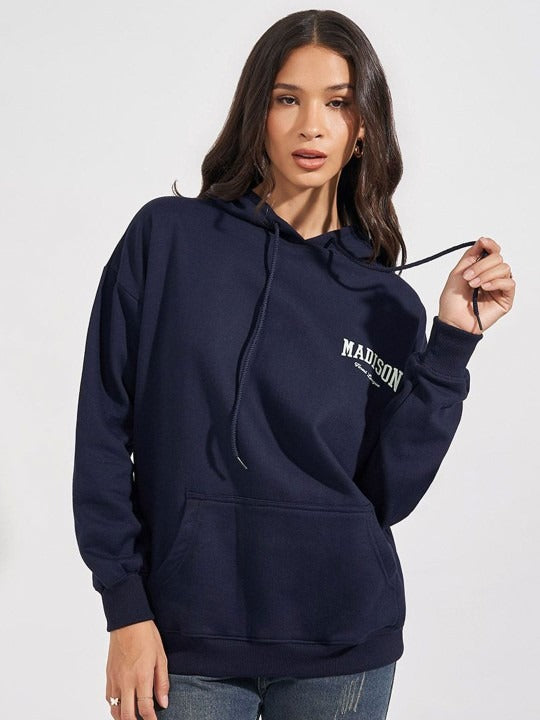 Women Typography Printed Oversized Fit Longline Hoodie – Trendy Streetwear Style in Pakistan | PRINDA