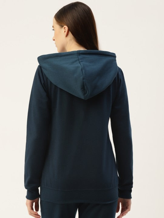 Women Long Sleeves Hooded Navy Blue Zipper Jacket – Stylish Casual Outerwear for Pakistan | PRINDA