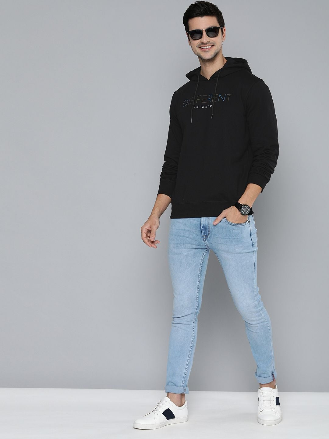 Men Black Typography Printed Hooded Pullover Sweatshirt – Stylish Cotton Hoodie for Men in Pakistan | PRINDA