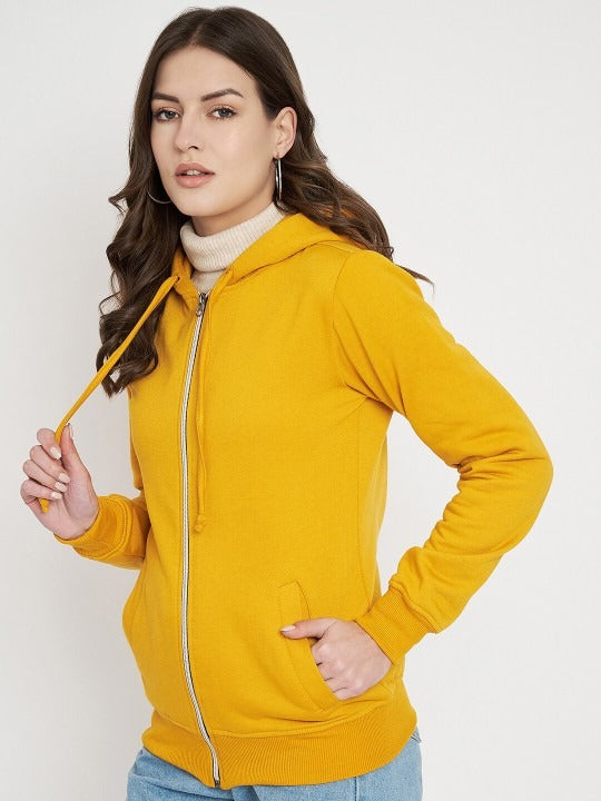 Hooded Fleece Front-Open Yellow Zipper for Women – Cozy Winter Hoodie in Pakistan | PRINDA