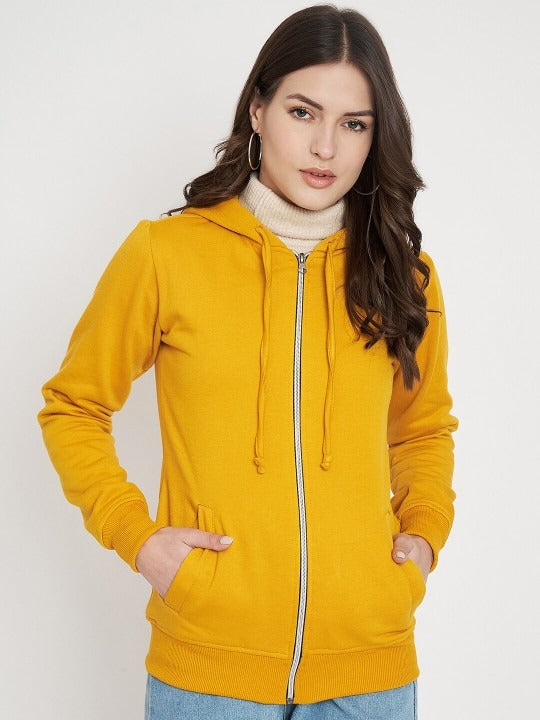 Hooded Fleece Front-Open Yellow Zipper for Women – Cozy Winter Hoodie in Pakistan | PRINDA