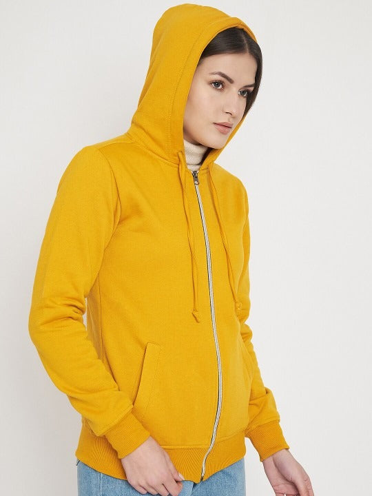 Hooded Fleece Front-Open Yellow Zipper for Women – Cozy Winter Hoodie in Pakistan | PRINDA