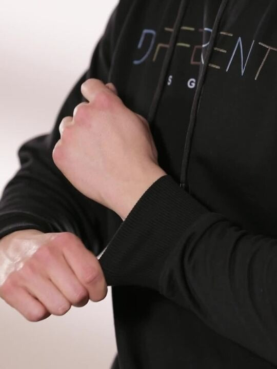 Men Black Typography Printed Hooded Pullover Sweatshirt – Stylish Cotton Hoodie for Men in Pakistan | PRINDA