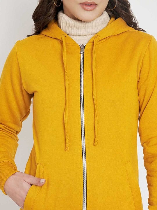 Hooded Fleece Front-Open Yellow Zipper for Women – Cozy Winter Hoodie in Pakistan | PRINDA