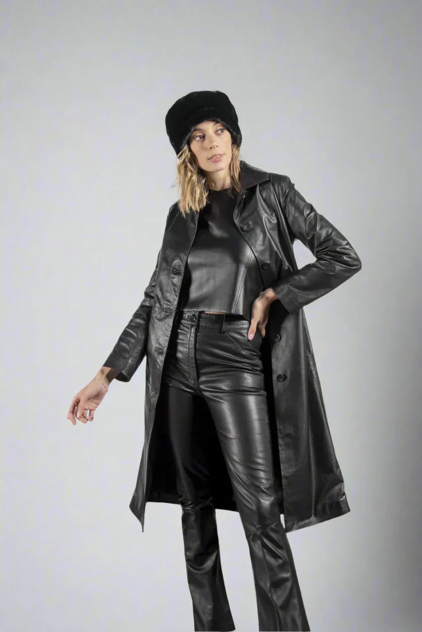 PRINDA Black Leather Coat For Women