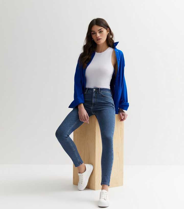 Blue Mid Rise Skinny Jeans - PRINDA - Jeans -