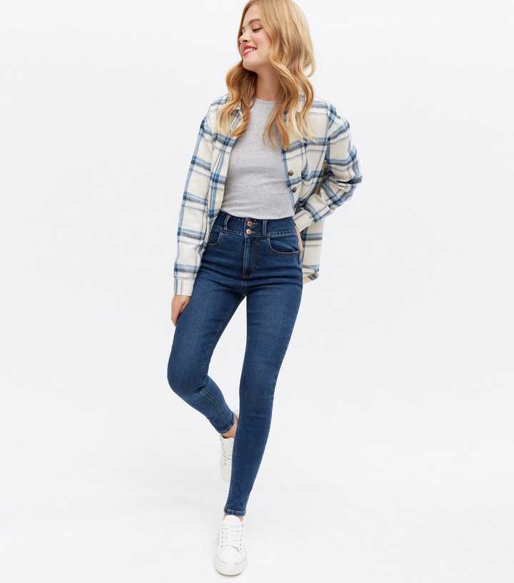 Blue Rinse Wash Lift & Shape High Waist Yazmin Skinny Jeans - PRINDA - Jeans -