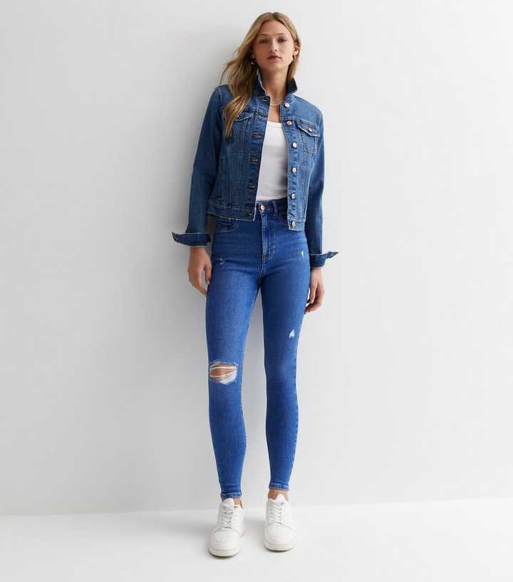 Bright Blue High Waist Ripped Knee Super Skinny Jeans - PRINDA - Jeans -