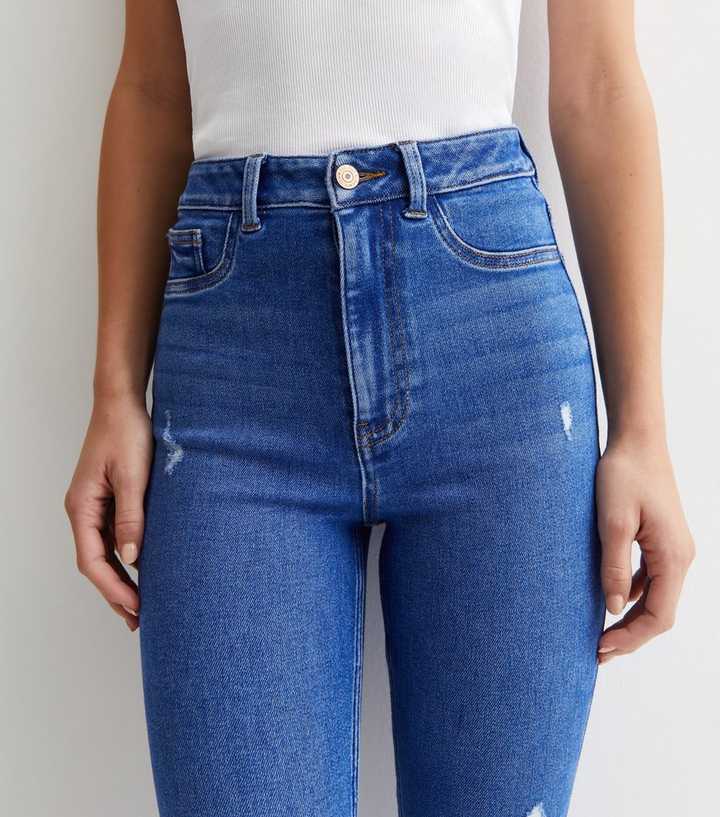 Bright Blue High Waist Ripped Knee Super Skinny Jeans - PRINDA - Jeans -