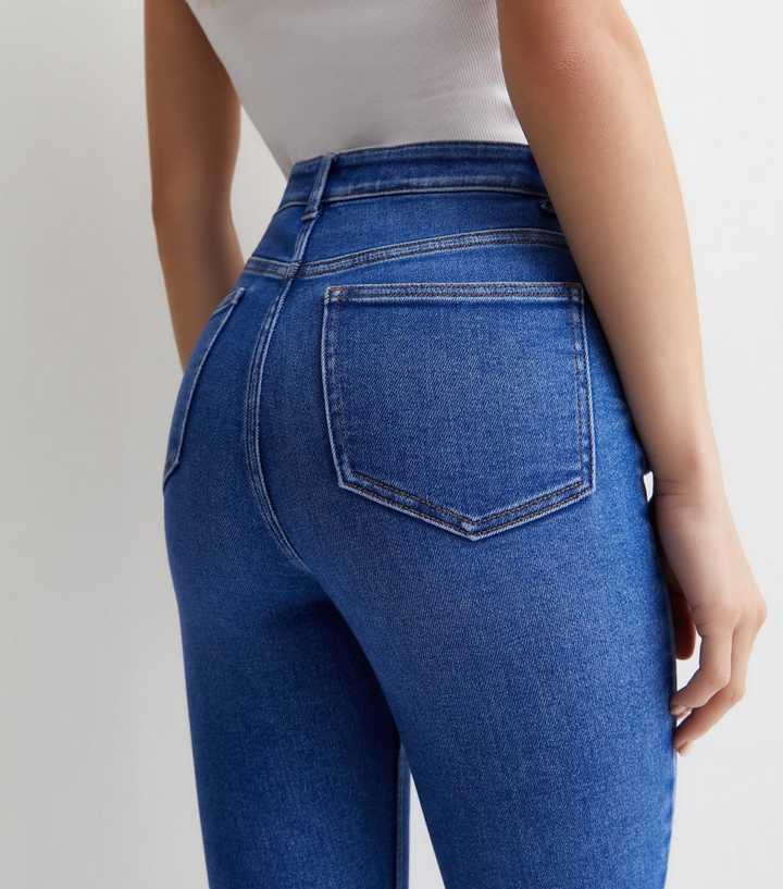 Bright Blue High Waist Ripped Knee Super Skinny Jeans - PRINDA - Jeans -