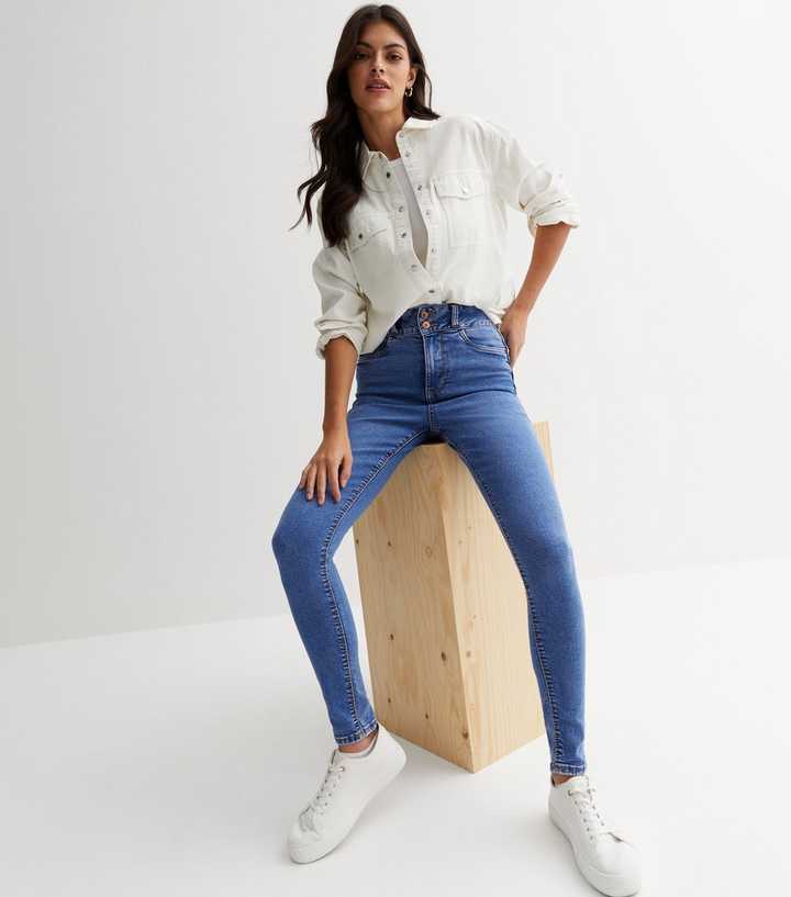 Bright Blue Lift & Shape High Waist Skinny Jeans - PRINDA - Jeans -
