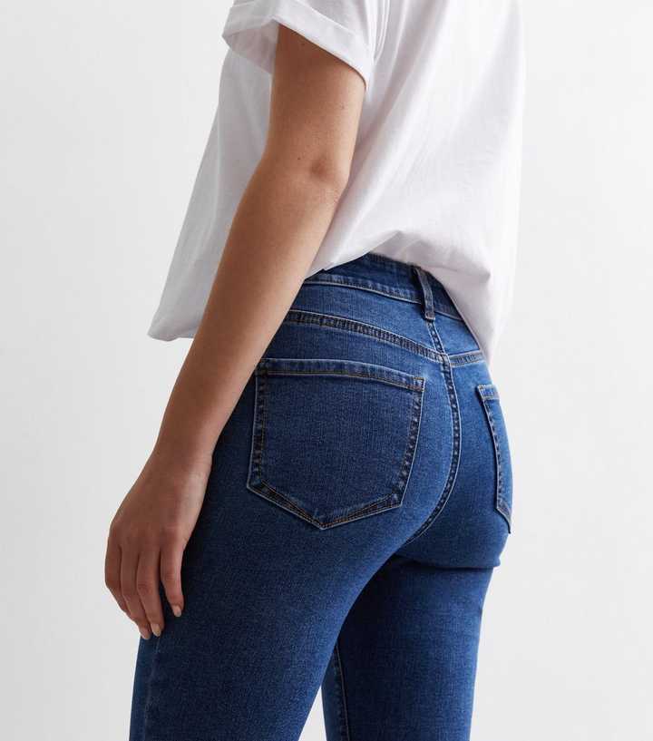 Dark Blue Mid Rise Skinny Jeans - PRINDA - Jeans -