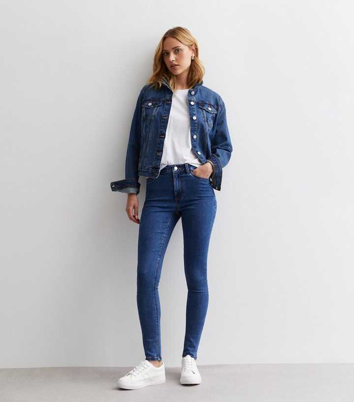 Dark Blue Mid Rise Skinny Jeans - PRINDA - Jeans -