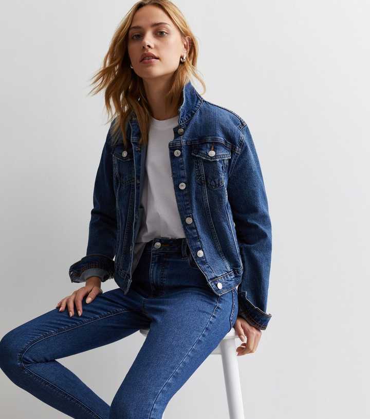 Dark Blue Mid Rise Skinny Jeans - PRINDA - Jeans -