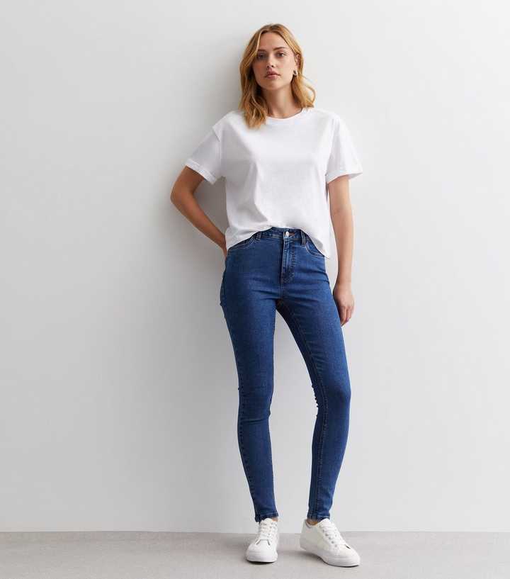 Dark Blue Mid Rise Skinny Jeans - PRINDA - Jeans -