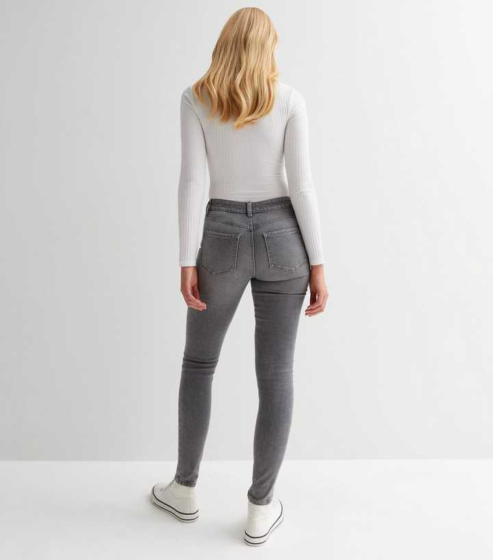 Dark Grey Mid Rise Skinny Jeans - PRINDA - Jeans -