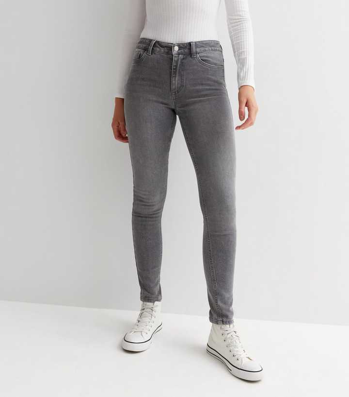 Dark Grey Mid Rise Skinny Jeans - PRINDA - Jeans -