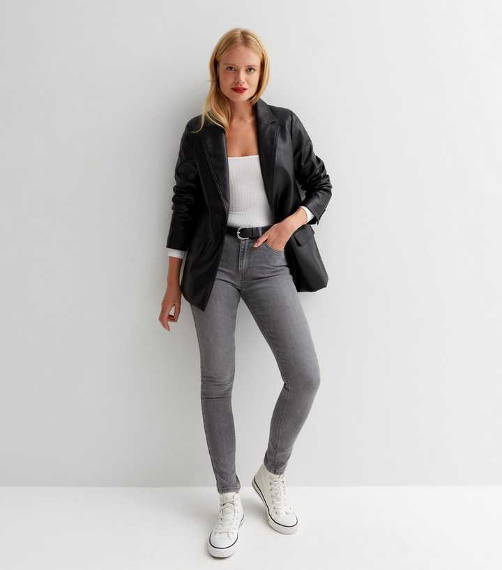 Dark Grey Mid Rise Skinny Jeans - PRINDA - Jeans -