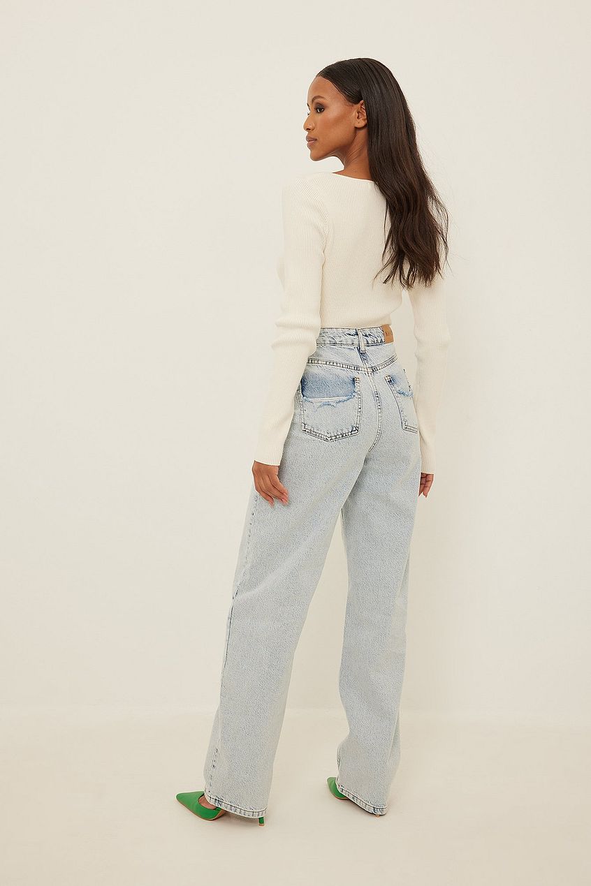 Distressed Pocket Detail Denim For Womens - PRINDA - Jeans -