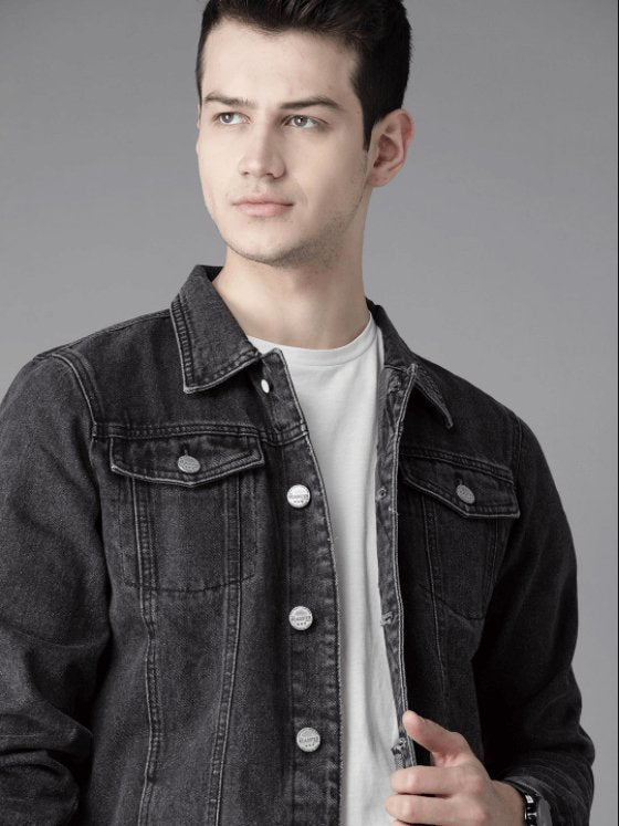 Mens Denim Jacket Black - PRINDA - Denim Jacket -